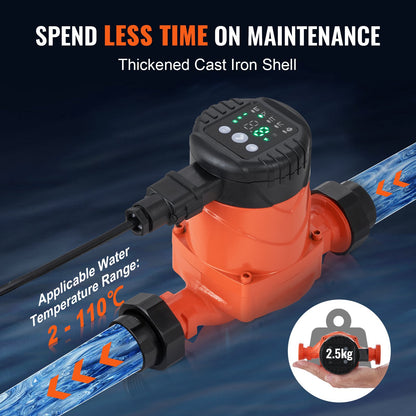 LPS25-6BP-180 Hot Water Recirculating Pump, 220V, 45W 60 L/min High Efficiency Circulator Pump, EMC Automatic Water Circulation Pump 38 mm(1.5") Threaded NPT Circulator Pump for Water Heater System
