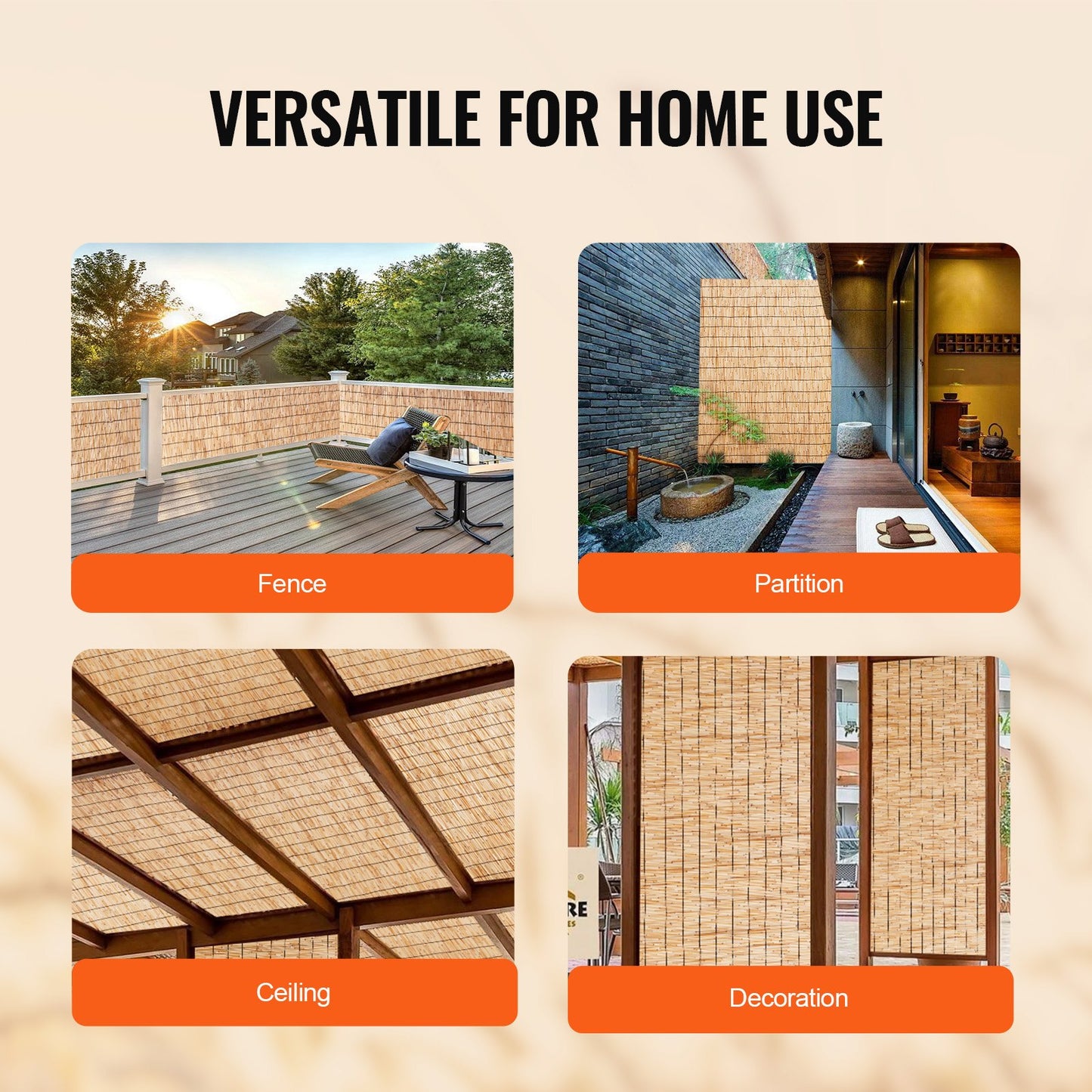 Natural Reed Fencing, 3.3 ft x 13.3 ft, Reed Screen Curtain Balcony Reed Fence Roll for Outdoor Backyard Patio, Decorative Fence for Backyard Garden Fencing Divider, Privacy Screen Panel Curtain