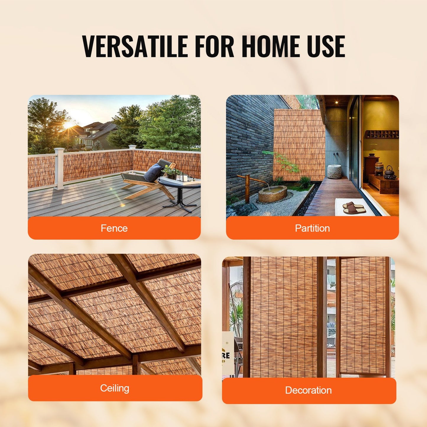 Natural Reed Fencing, 4 ft x 16.4 ft, 2 Pack Reed Screen Curtain Balcony Reed Fence Roll for Outdoor Backyard Patio, Decorative Fence for Backyard Garden Fencing Divider, Privacy Panel, Brown