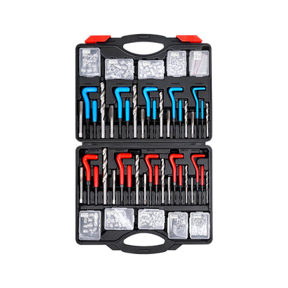 Helicoil Thread Repair Kit, 338-Piece SAE and Metric Rethreading Tool Kit, M5, M6, M8, M10, M12, 1/4", 5/16", 3/8", 7/16", 1/2", HSS Drill Bits Thread Inserts Taps Breakoff Installation Tools