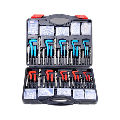 Helicoil Thread Repair Kit, 338-Piece SAE and Metric Rethreading Tool Kit, M5, M6, M8, M10, M12, 1/4", 5/16", 3/8", 7/16", 1/2", HSS Drill Bits Thread Inserts Taps Breakoff Installation Tools