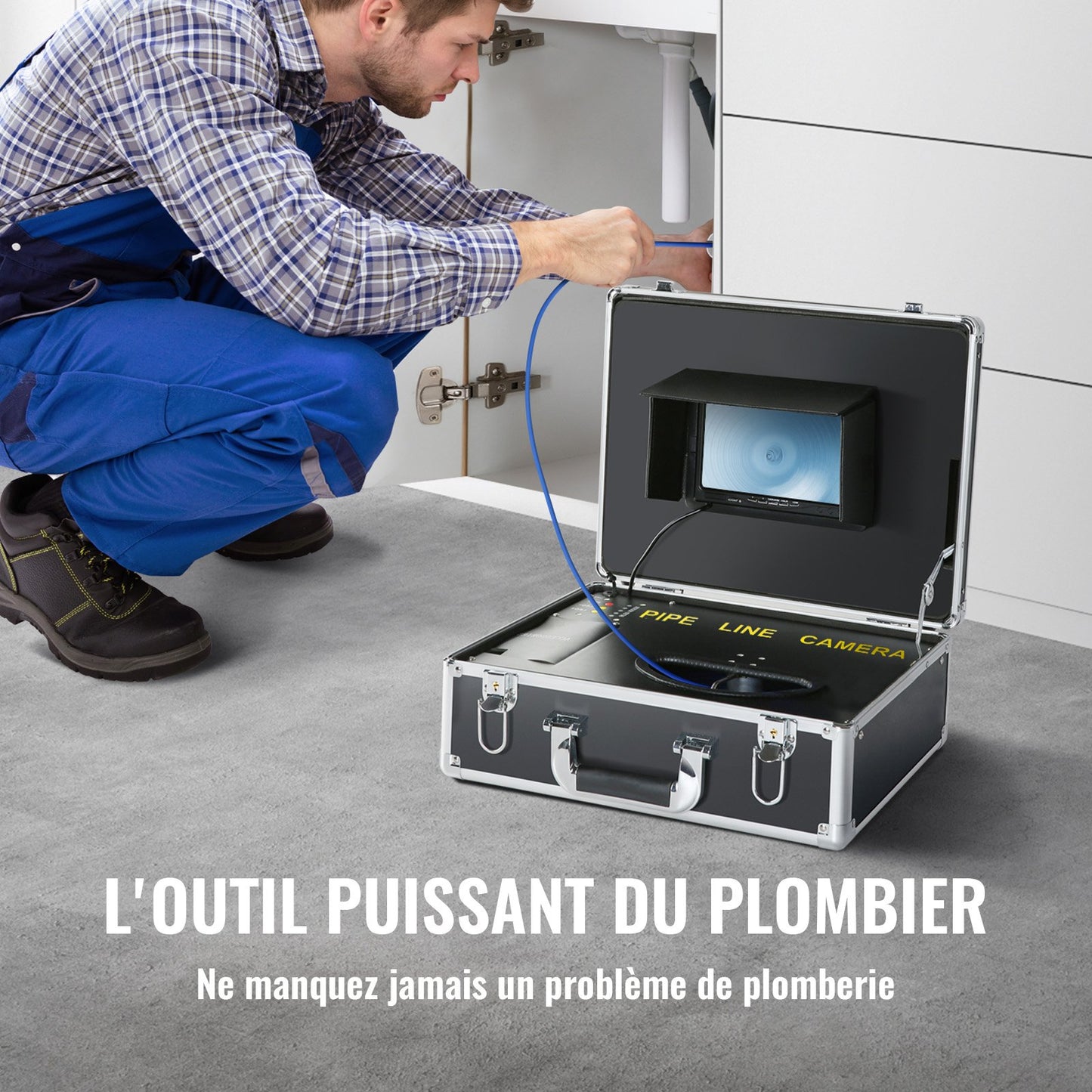 Sewer Camera Pipe Inspection Camera 17.9 cm Screen 1000TVL Camera 30.5m Pipeline Inspection Camera with DVR Function, Waterproof IP68 Camera w/12 Adjustable LEDs, w/a 16 GB SD Card for Sewer Line, Home, Duct Drainpipe Plumbing