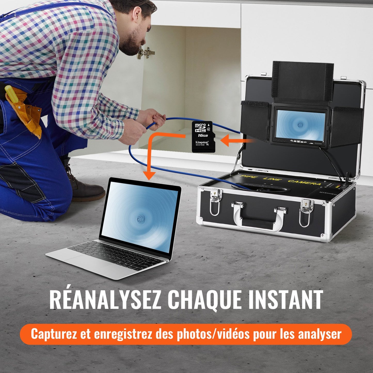 Sewer Camera Pipe Inspection Camera 17.9 cm Screen 1000TVL Camera 30.5m Pipeline Inspection Camera with DVR Function, Waterproof IP68 Camera w/12 Adjustable LEDs, w/a 16 GB SD Card for Sewer Line, Home, Duct Drainpipe Plumbing