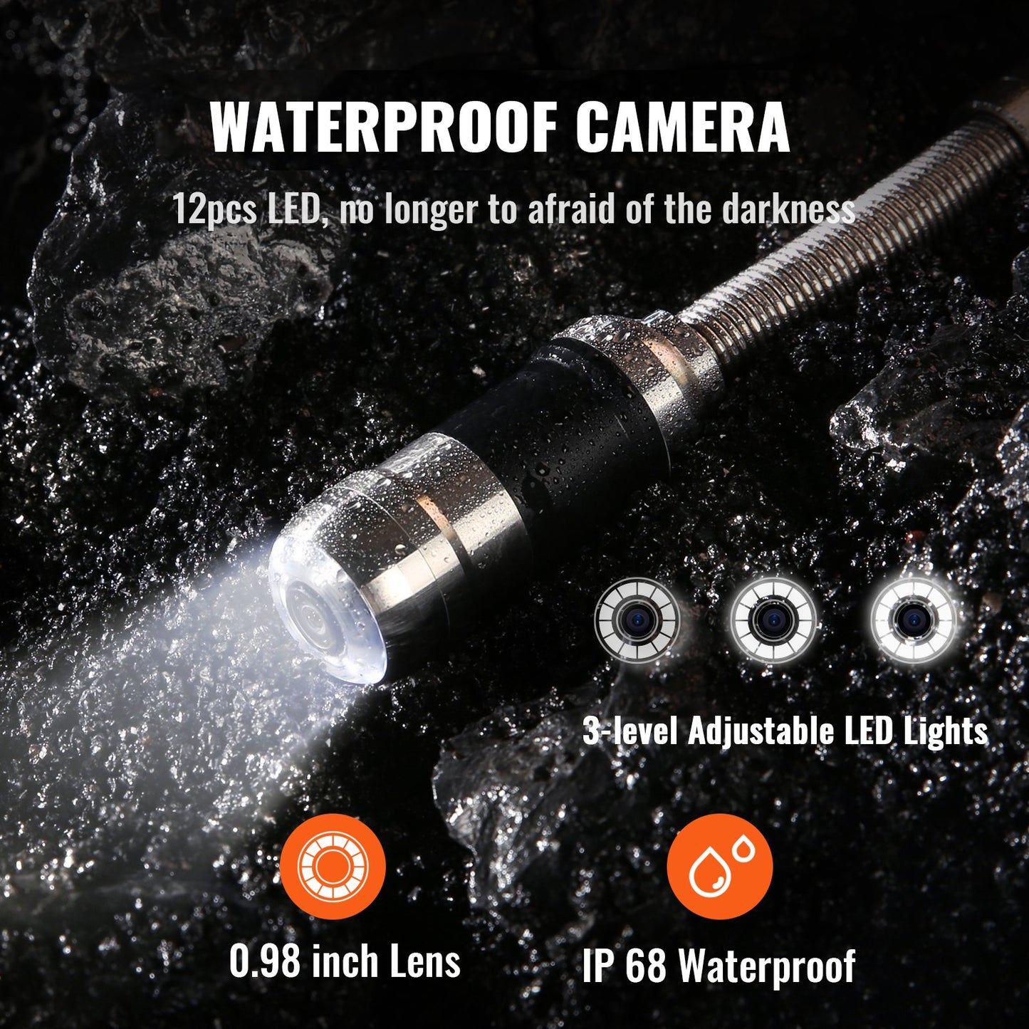 Sewer Camera, 165 ft/50 m, 7" Screen Pipeline Inspection Camera with DVR Function, Waterproof IP68 Camera, 12pcs Adjustable LED, with a 16 GB SD Card for Sewer Line, Duct Drain Pipe Plumbing