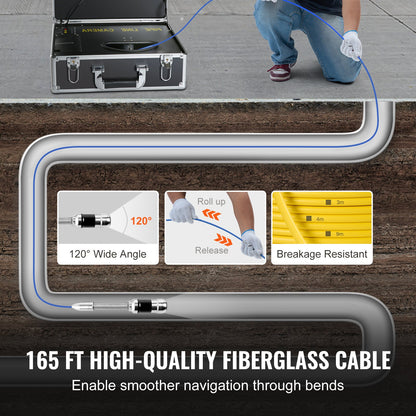 Sewer Camera, 165 ft/50 m, 7" Screen Pipeline Inspection Camera with DVR Function, Waterproof IP68 Camera, 12pcs Adjustable LED, with a 16 GB SD Card for Sewer Line, Duct Drain Pipe Plumbing