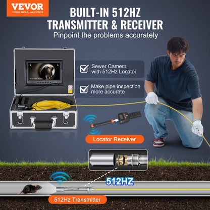 Sewer Camera 2987 cm Self-Leveling Duct Camera with 512Hz Locator 36X Zoom