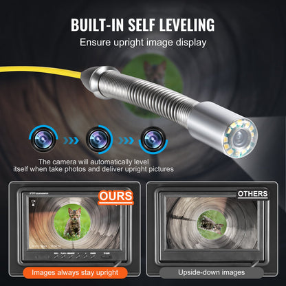 Sewer Camera 2987 cm Self-Leveling Duct Camera with 512Hz Locator 36X Zoom