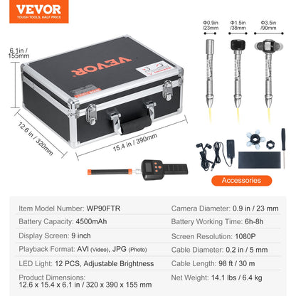 Sewer Camera 2987 cm Self-Leveling Duct Camera with 512Hz Locator 36X Zoom