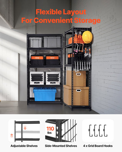 Storage Shelves, 2000 lbs, 5 Tier Heavy Duty Garage Shelving, 16" D x 36" W x 72" H Adjustable Metal Shelves for Industrial Shelving Unit Utility Shelf, for Kitchen, Warehouse, Basement, Black
