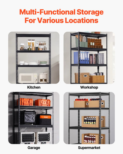 Storage Shelves, 2000 lbs, 5 Tier Heavy Duty Garage Shelving, 16" D x 36" W x 72" H Adjustable Metal Shelves for Industrial Shelving Unit Utility Shelf, for Kitchen, Warehouse, Basement, Black