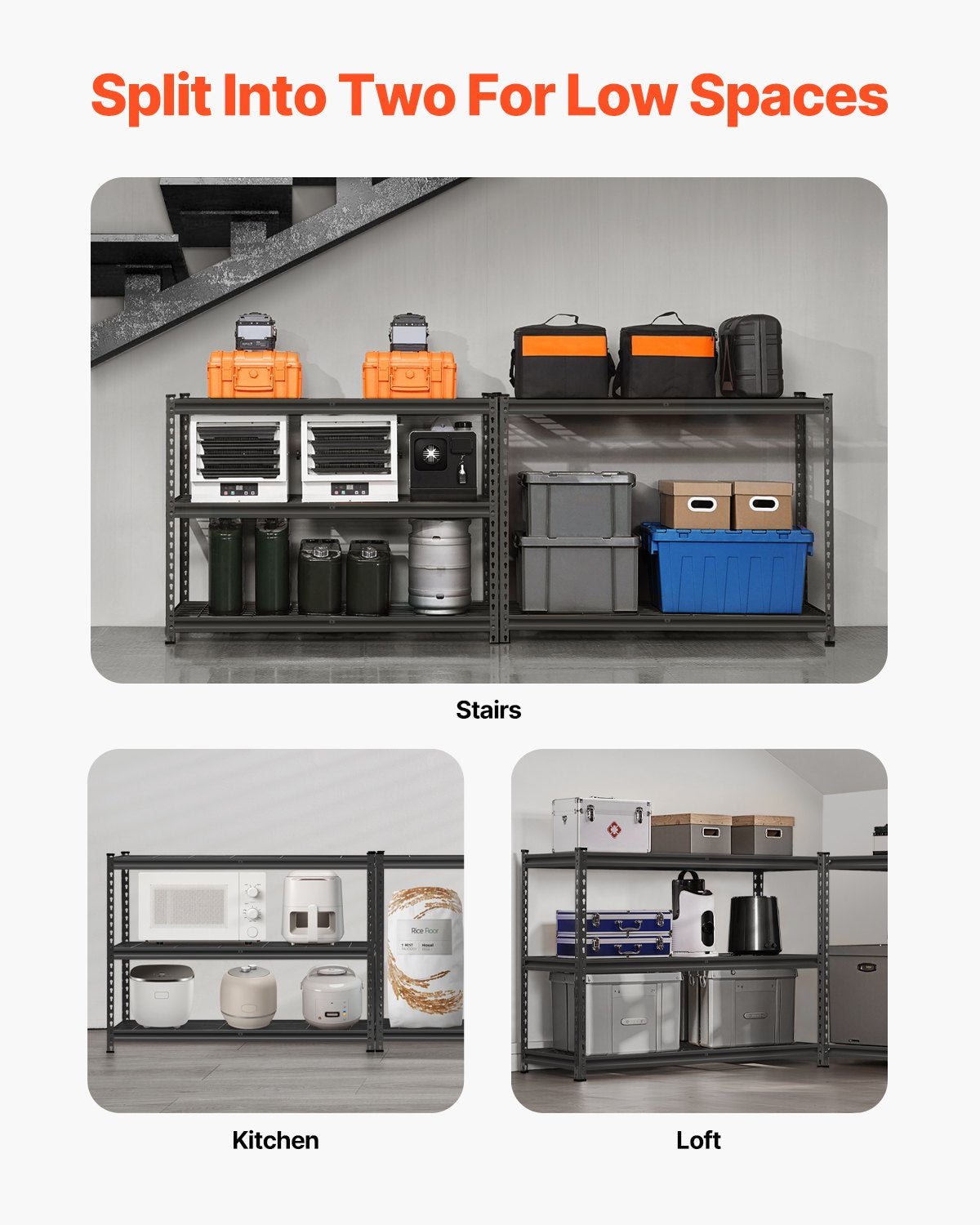 Storage Shelves, 2500 lbs, 5 Tier Heavy Duty Garage Shelving, 18" D x 48" W x 72" H Adjustable Metal Shelves for Industrial Shelving Unit Utility Shelf, for Kitchen, Warehouse, Basement, Black