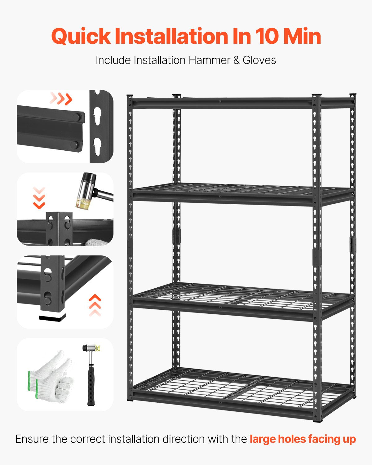 Storage Shelves, 2400 lbs, 4 Tier Heavy Duty Garage Shelving, 20" D x 40" W x 60" H Adjustable Metal Shelves for Industrial Shelving Unit Utility Shelf, for Kitchen, Warehouse, Basement, Black