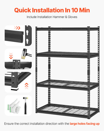 Storage Shelves, 2400 lbs, 4 Tier Heavy Duty Garage Shelving, 20" D x 40" W x 60" H Adjustable Metal Shelves for Industrial Shelving Unit Utility Shelf, for Kitchen, Warehouse, Basement, Black