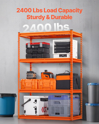 Storage Shelves, 2400 lbs, 4 Tier Heavy Duty Garage Shelving, 20" D x 40" W x 60" H Adjustable Metal Shelves for Industrial Shelving Unit Utility Shelf, for Kitchen, Warehouse, Basement, Orange