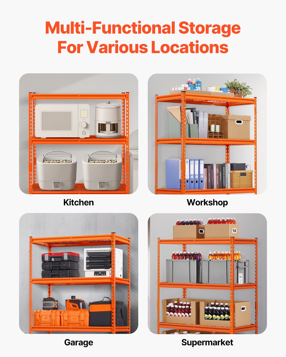 Storage Shelves, 2400 lbs, 4 Tier Heavy Duty Garage Shelving, 20" D x 40" W x 60" H Adjustable Metal Shelves for Industrial Shelving Unit Utility Shelf, for Kitchen, Warehouse, Basement, Orange