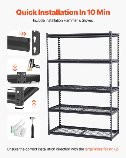 Storage Shelves, 3000 lbs, 5 Tier Heavy Duty Garage Shelving, 20" D x 48" W x 72" H Adjustable Metal Shelves for Industrial Shelving Unit Utility Shelf, for Kitchen, Warehouse, Basement, Black