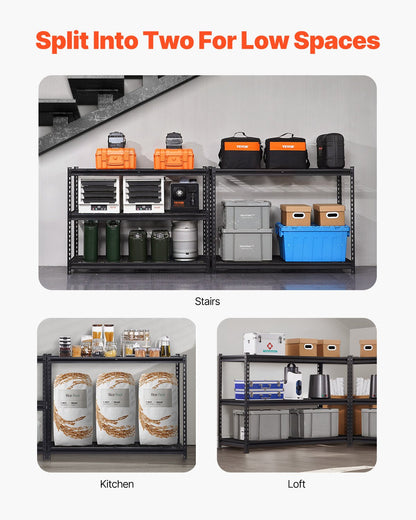 Storage Shelves, 3000 lbs, 5 Tier Heavy Duty Garage Shelving, 24" D x 48" W x 72" H Adjustable Metal Shelves for Industrial Shelving Unit Utility Shelf, for Kitchen, Warehouse, Basement, Black