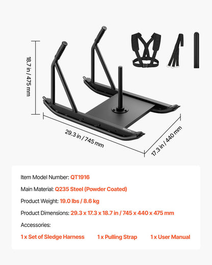 Gewichtsschlitten, Stahl-Kraftschlitten, Fitness-Schlitten für Krafttraining zur Verbesserung der Geschwindigkeit beim sportlichen Training, Trainingsgerät mit Griff, kompatibel mit 25/51-mm-Gewichtsscheiben, Schwarz