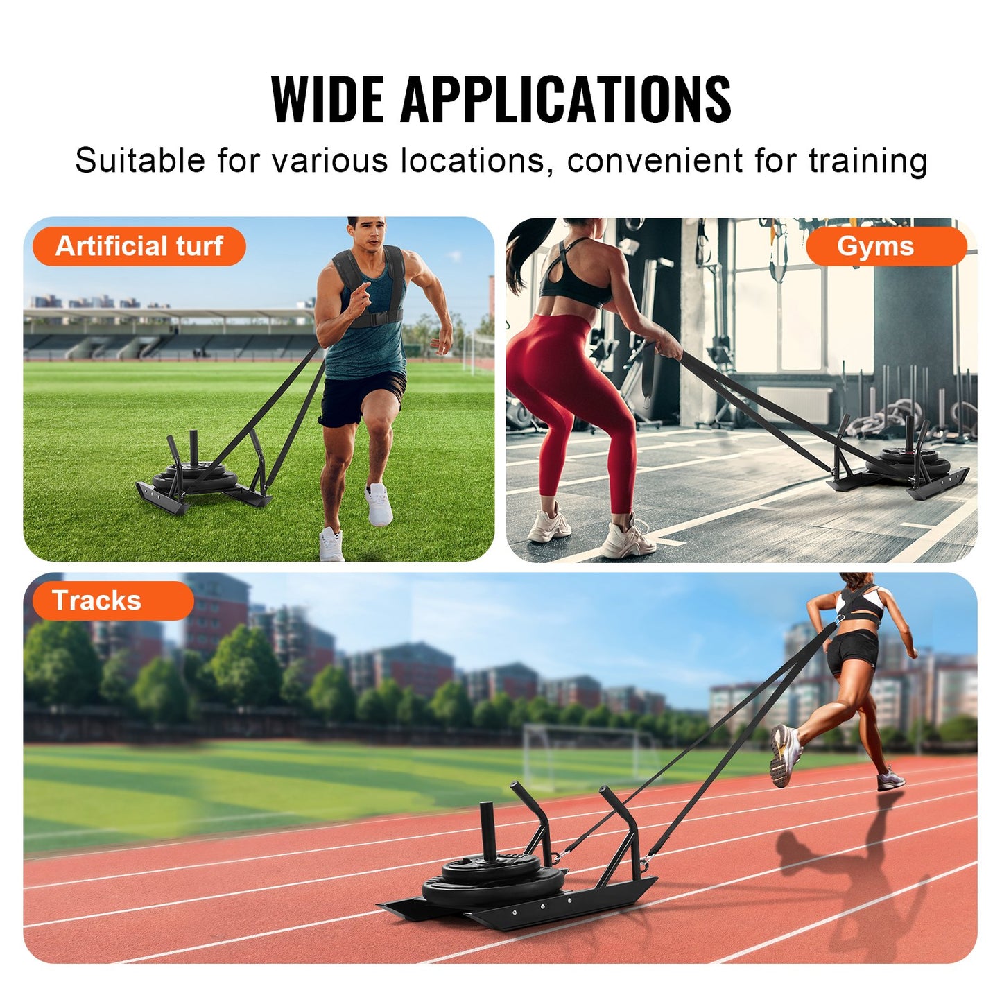 Gewichtsschlitten zum Ziehen, Fitness-Schlitten mit Griff für Kraft- und Schnelligkeitstraining, Trainingsgerät aus Stahl für athletische Übungen und Schnelligkeitsverbesserung, geeignet für 1"- und 2"-Gewichtsscheiben, Schwarz