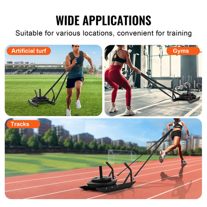 Gewichtsschlitten zum Ziehen, Fitness-Schlitten mit Griff für Kraft- und Schnelligkeitstraining, Trainingsgerät aus Stahl für athletische Übungen und Schnelligkeitsverbesserung, geeignet für 1"- und 2"-Gewichtsscheiben, Schwarz