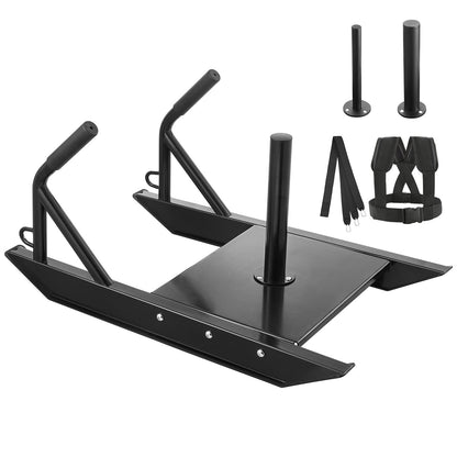 Gewichtsschlitten zum Ziehen, Fitness-Schlitten mit Griff für Kraft- und Schnelligkeitstraining, Trainingsgerät aus Stahl für athletische Übungen und Schnelligkeitsverbesserung, geeignet für 1"- und 2"-Gewichtsscheiben, Schwarz