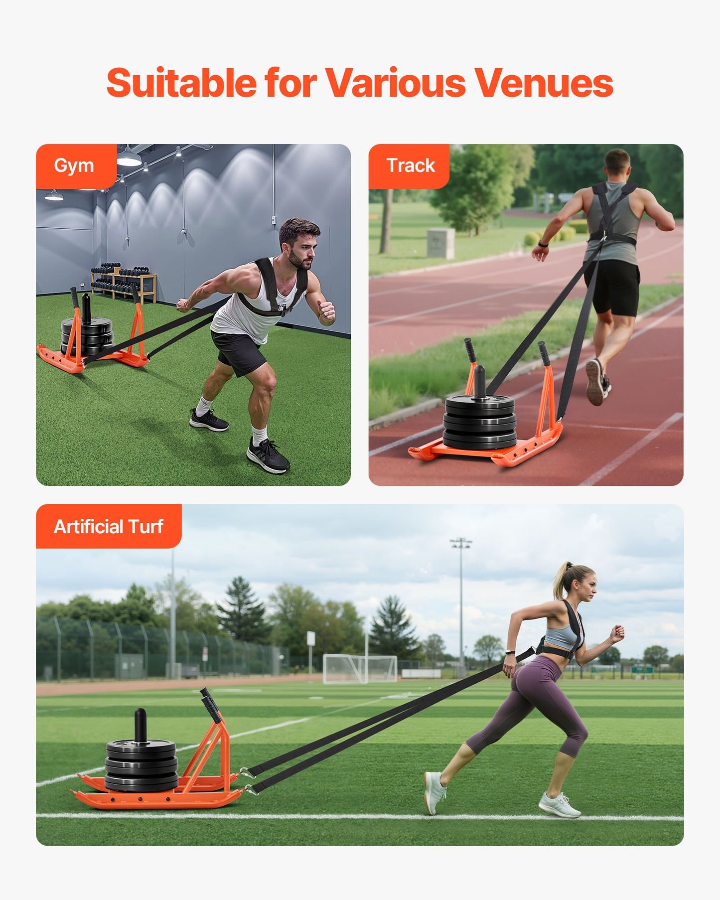 Gewichtsschlitten, Stahl-Kraftschlitten, Fitness-Schlitten für Krafttraining zur Verbesserung der Geschwindigkeit beim sportlichen Training, Trainingsgerät mit Griff, kompatibel mit 25/51-mm-Gewichtsscheiben, Orange