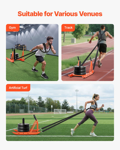 Gewichtsschlitten, Stahl-Kraftschlitten, Fitness-Schlitten für Krafttraining zur Verbesserung der Geschwindigkeit beim sportlichen Training, Trainingsgerät mit Griff, kompatibel mit 25/51-mm-Gewichtsscheiben, Orange