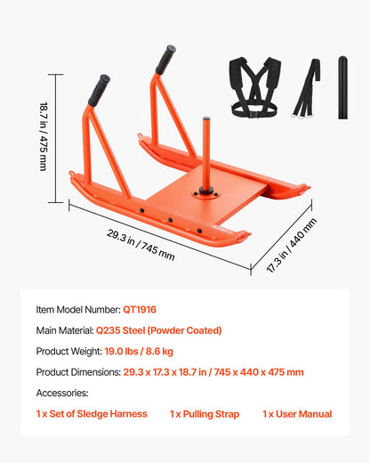 Gewichtsschlitten, Stahl-Kraftschlitten, Fitness-Schlitten für Krafttraining zur Verbesserung der Geschwindigkeit beim sportlichen Training, Trainingsgerät mit Griff, kompatibel mit 25/51-mm-Gewichtsscheiben, Orange