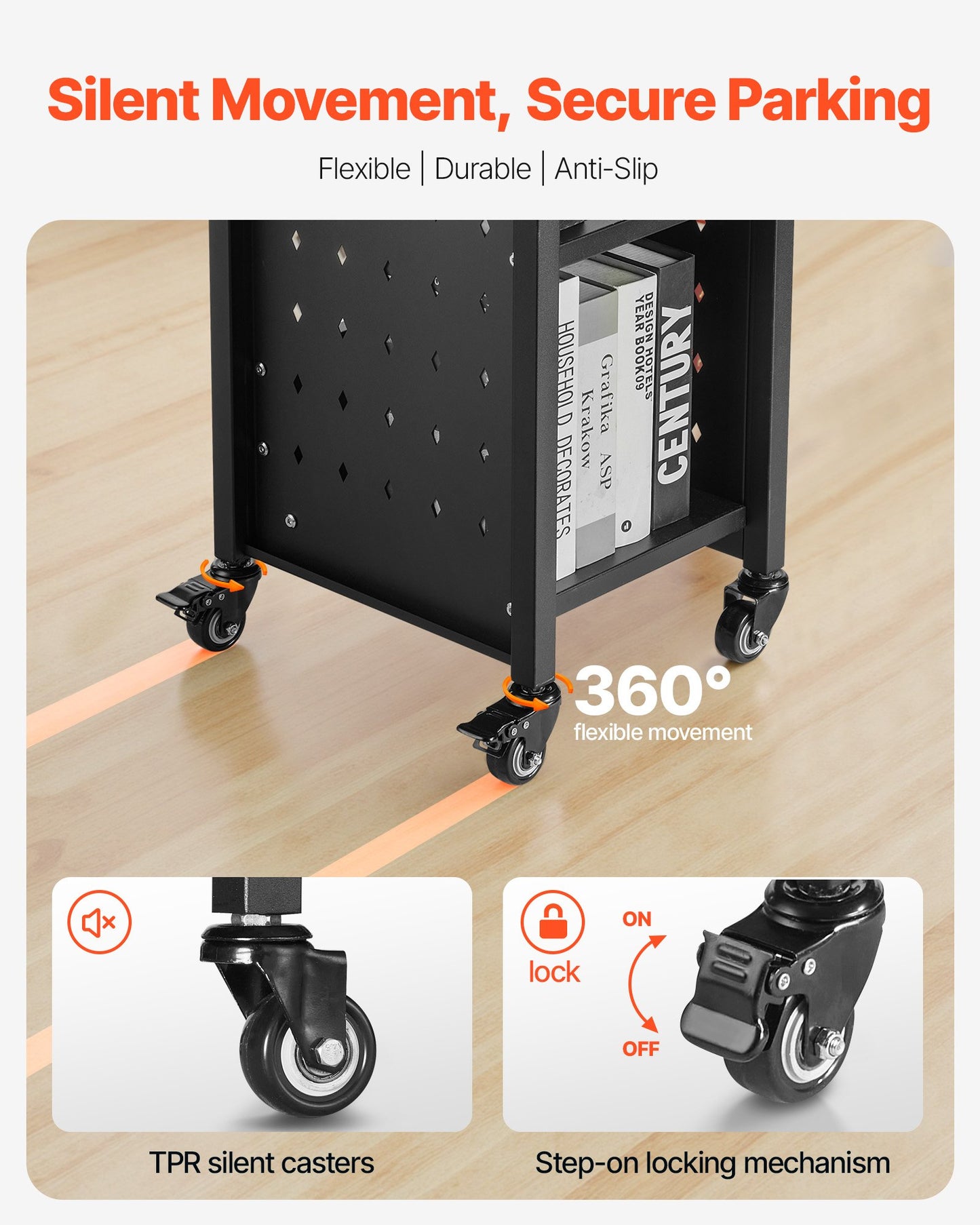 Rolling Library Book Cart, 100 kg Capacity, 32 x 35 x 93.5 cm Library Cart, Single Sided L-Shaped Shelves with 50.8 mm Lockable Wheels, Book Truck for Home Shelves Office and School, Black