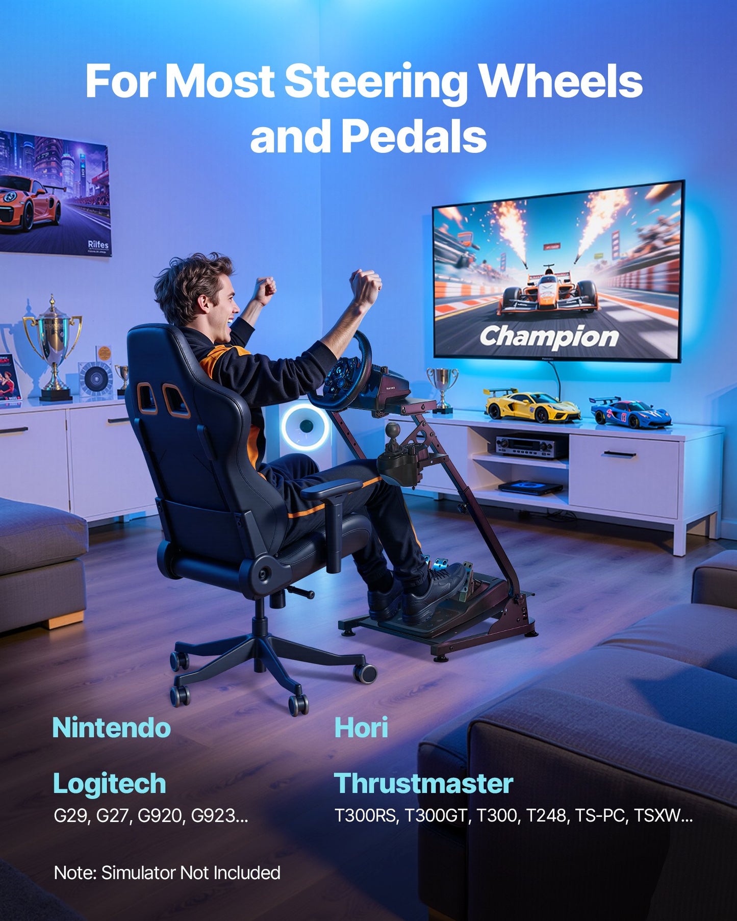 Rennlenkradständer, verstellbarer und faltbarer Simulatorständer für Logitech G29, G27, G920, G923, Thrustmaster T300RS, T300GT, T248, TS-PC, TSXW Gaming-Cockpit (Pedale nicht enthalten).