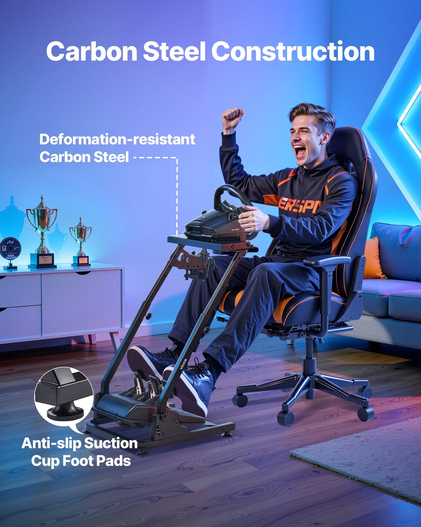 Rennlenkradständer, verstellbarer und faltbarer Simulatorständer für Logitech G29, G27, G920, G923, Thrustmaster T300RS, T300GT, T248, TS-PC, TSXW Gaming-Cockpit (Pedale nicht enthalten).