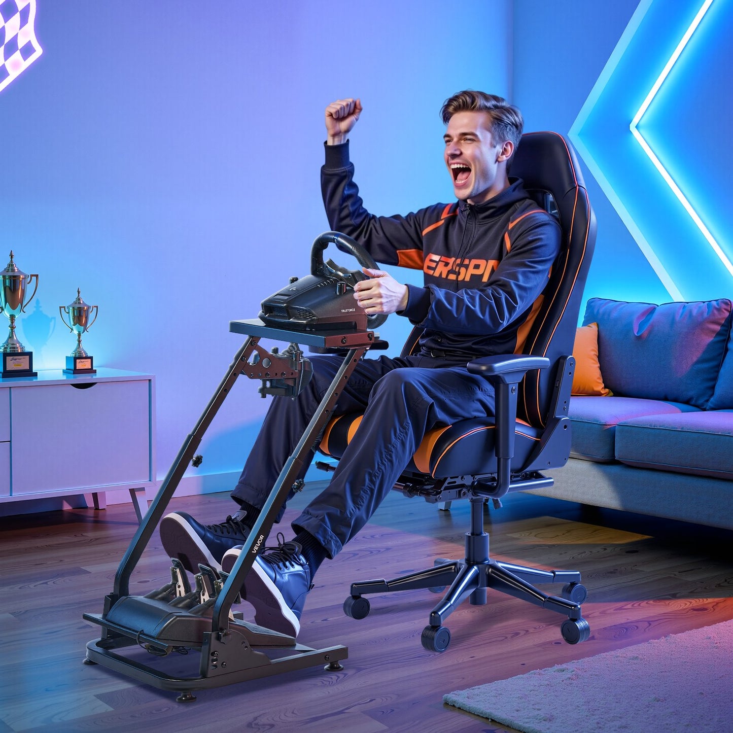 Rennlenkradständer, verstellbarer und faltbarer Simulatorständer für Logitech G29, G27, G920, G923, Thrustmaster T300RS, T300GT, T248, TS-PC, TSXW Gaming-Cockpit (Pedale nicht enthalten).