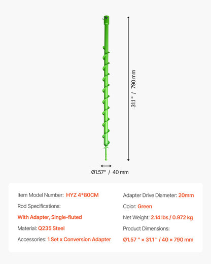 Auger Drill Bit for Planting, 40 x 800 mm Spiral Drill Bit, Compatible with 20mm ID Drive Drills, Heavy Duty Bulb Planter Tool, Post Hole Drilling Attachments for Garden Digger Fence