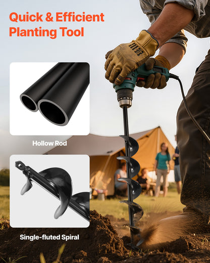 Erdbohrer für Pflanzarbeiten, 80 x 600 mm Spiralbohrer, für 3/8"-Sechskantantrieb-Bohrmaschinen, robustes Werkzeug zum Pflanzen von Blumenzwiebeln, Bohraufsätze für Gartenpfosten- und Zaunlochbohrer