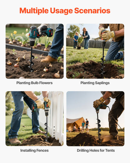 Erdbohrer für Pflanzarbeiten, 80 x 600 mm Spiralbohrer, für 3/8"-Sechskantantrieb-Bohrmaschinen, robustes Werkzeug zum Pflanzen von Blumenzwiebeln, Bohraufsätze für Gartenpfosten- und Zaunlochbohrer