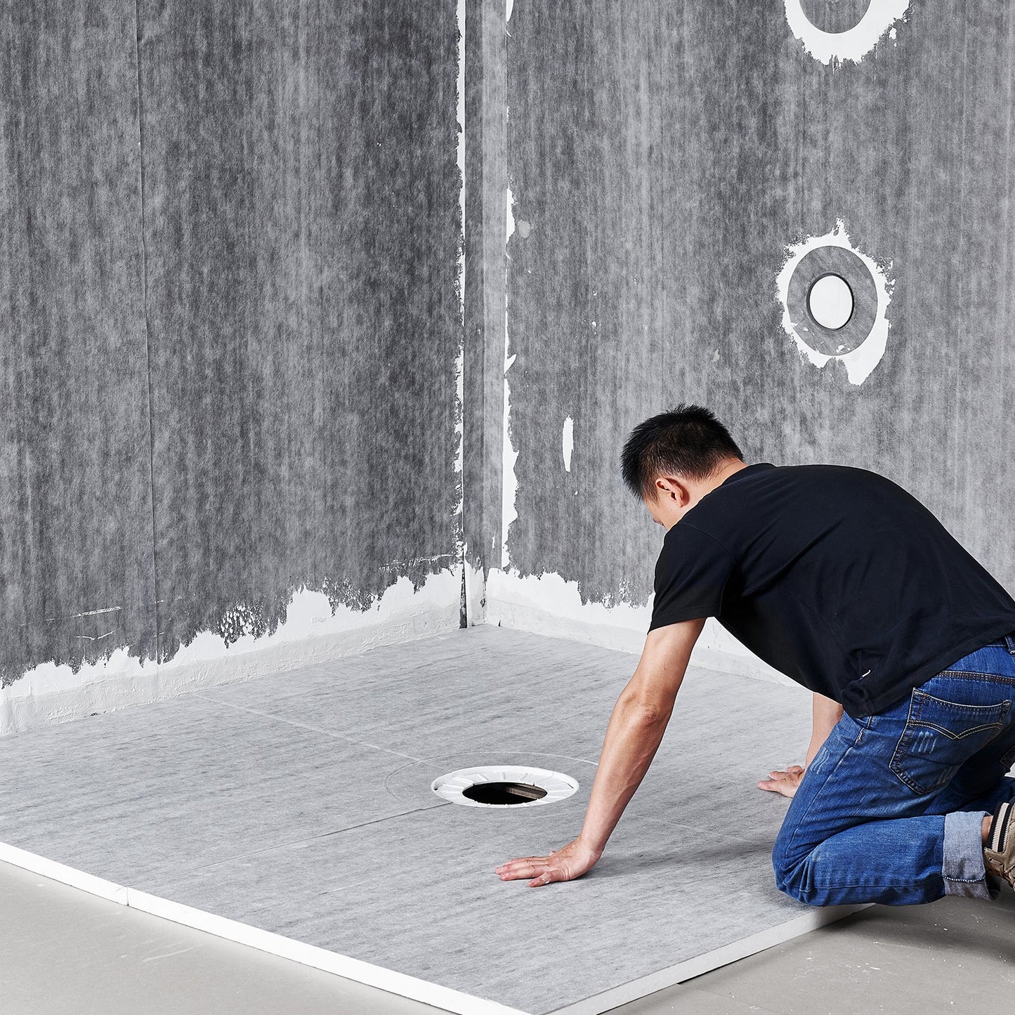 Shower Curb Kit, 1828x1828mm Shower Pan Kit with 160mm Central Drain, Lightweight EPS Shower Installation Kits with 2 Waterproof Cloths, Shower Pan Slope Sticks Fit for Bathroom