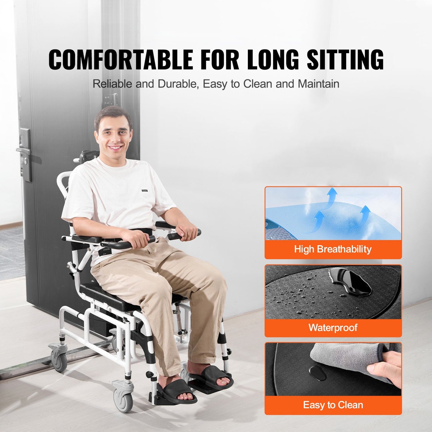 Duschrollstuhl 17,5 Zoll/44,5 cm Aluminiumlegierung, Badezimmerrollstuhl für behinderte Erwachsene