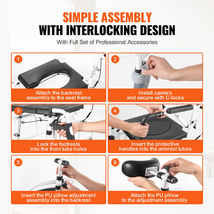 Duschrollstuhl 17,5 Zoll/44,5 cm Aluminiumlegierung, Badezimmerrollstuhl für behinderte Erwachsene
