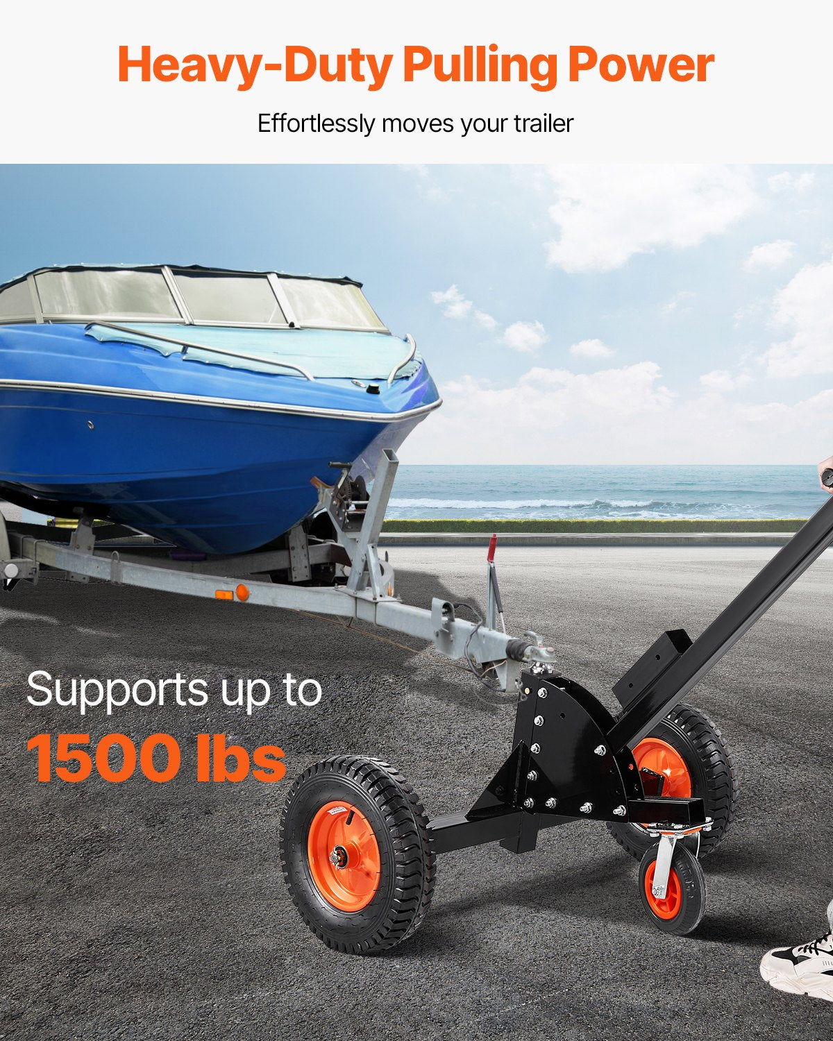 Trailer Dolly, 1500lbs Tongue Weight Capacity, 2 in 1 Trailer Mover with 2 in Ball, 16 in Pneumatic Tires and Universal Wheel, Portable Tow Dolly for Moving Car RV Trailer