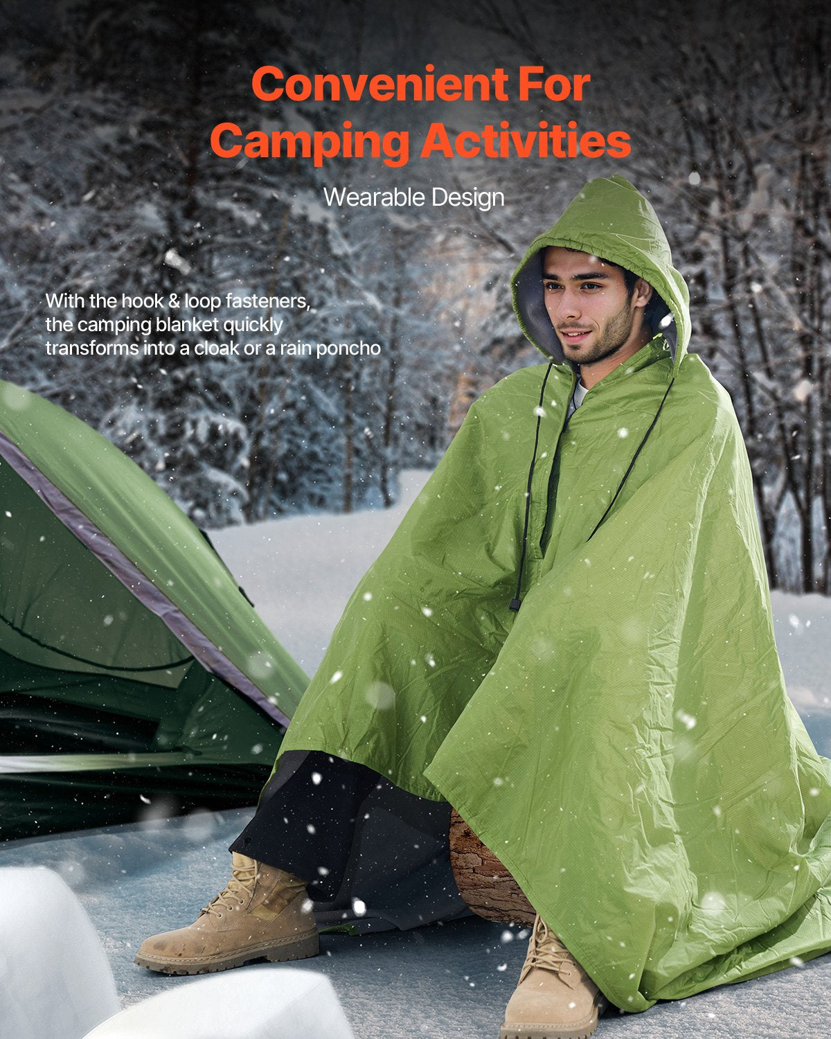 Camping Blanket 2x1,5m (79" x 59") Wearable Warm Stadium Blanket Outdoor Light Green