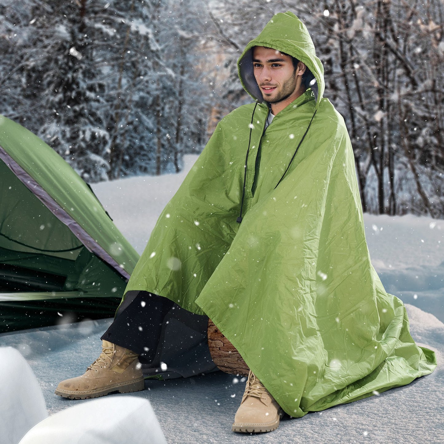 Camping Blanket 2x1,5m (79" x 59") Wearable Warm Stadium Blanket Outdoor Light Green