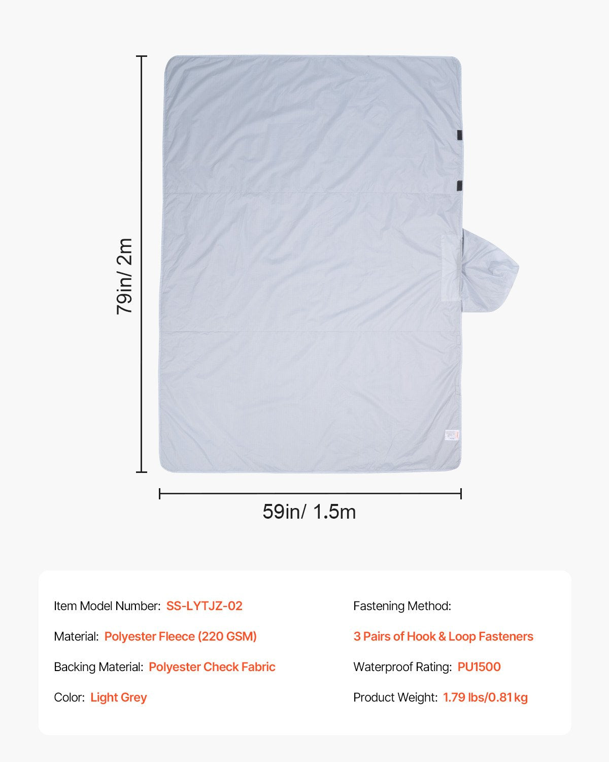 Campingdecke 2 x 1,5 m (79 x 59 Zoll), tragbare, warme Stadiondecke für den Außenbereich, hellgrau