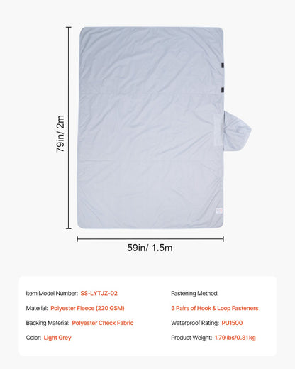 Campingdecke 2 x 1,5 m (79 x 59 Zoll), tragbare, warme Stadiondecke für den Außenbereich, hellgrau