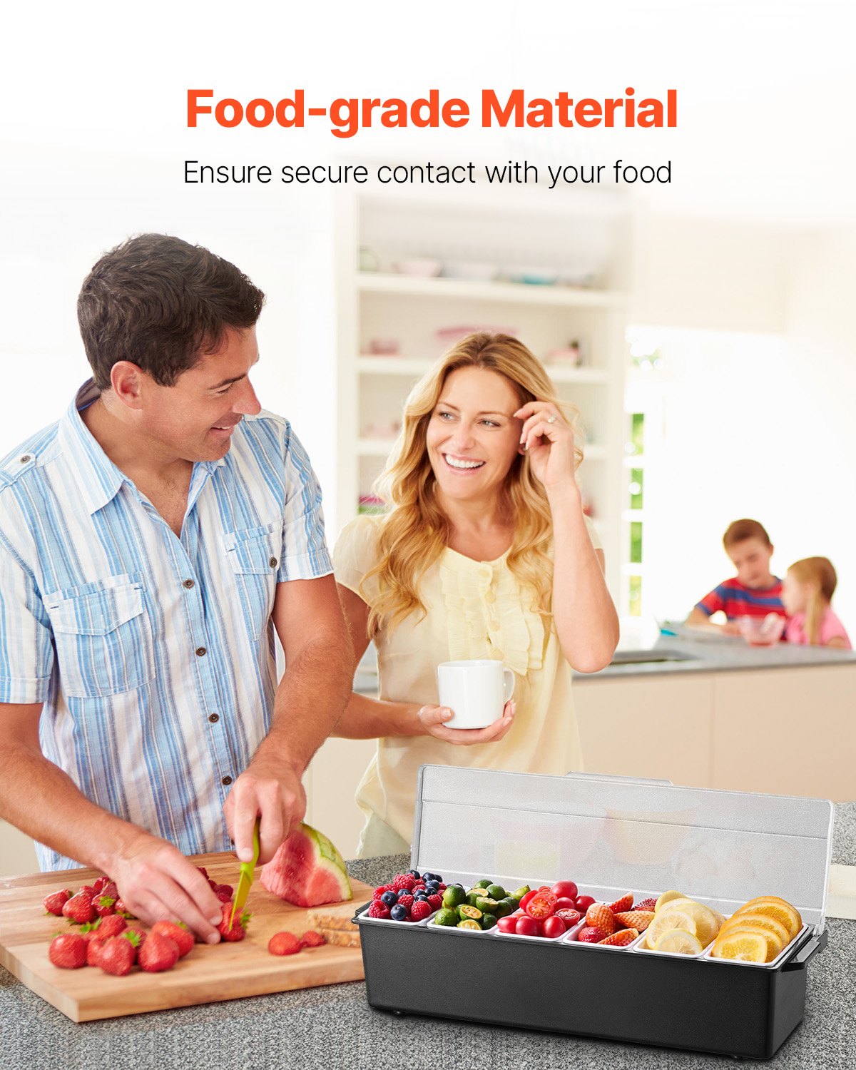 Gekühlter Gewürzbehälter mit 6 Fächern, gekühlter Servierwagen mit Deckel, ideal zum Servieren von Tacos, Salaten, Obst und für den privaten und gastronomischen Bereich.