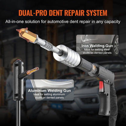 Dual Pro Bolzenschweißgerät Deluxe AL/Fe Dellenreparaturset, professionelles 5-kW-Schweißgerät mit automatischem/manuellem Schweißmodus und 10 Betriebsmodi, Punktschweißgerät zur Dellenreparatur an Stahl- und Aluminium-Karosserieteilen