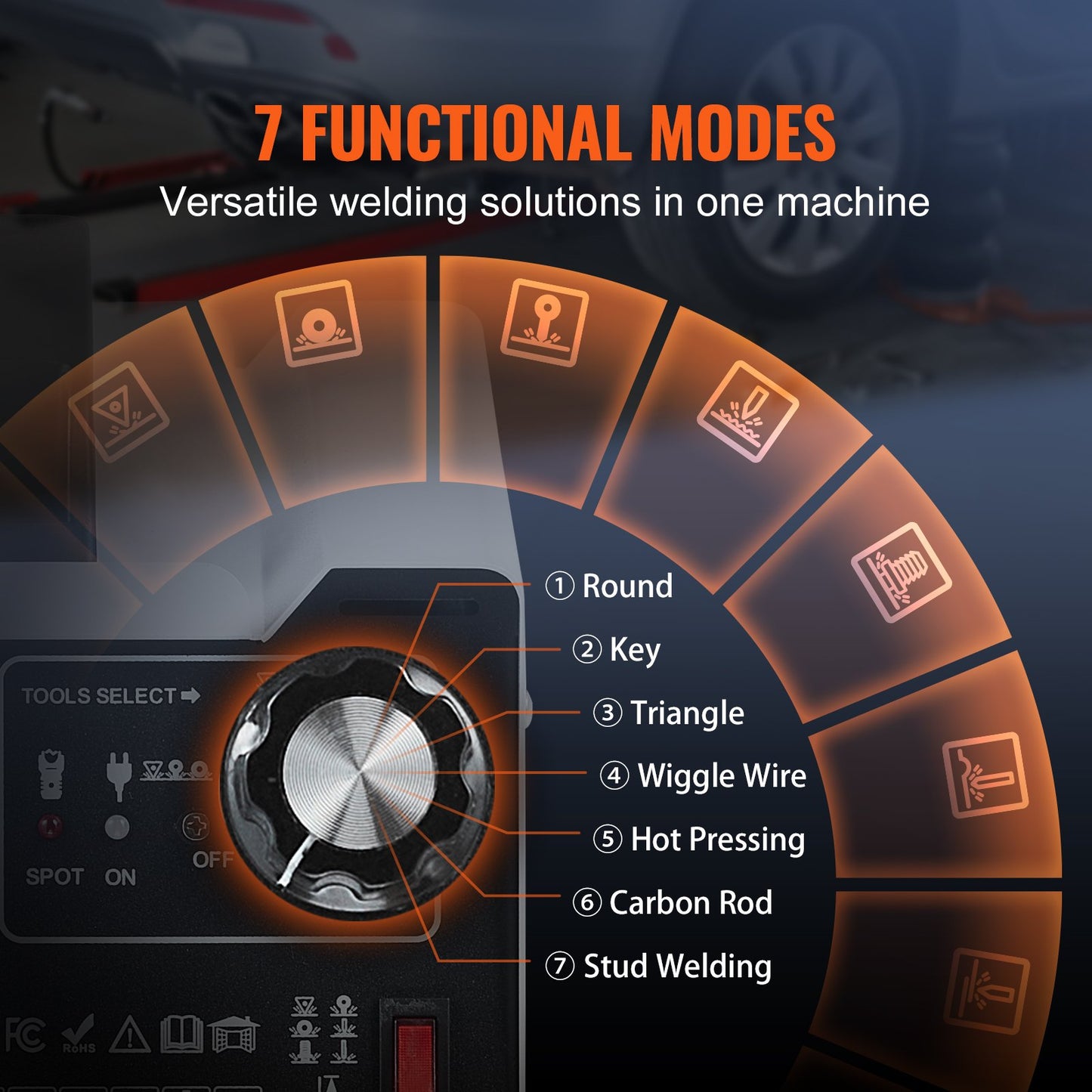 Bolzenschweiß-Ausbeulgerät, 1,8-kW-Punktschweißgerät mit automatischer/manueller Schweißfunktion und 7 vielseitigen Modi, Ausbeulmaschine für Pkw und Lkw zur Ausbeulung von Karosserien