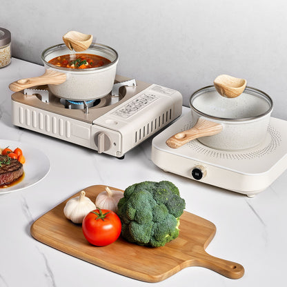 1,5-Liter-Stielkasserolle, antihaftbeschichtet, mit Deckel aus gehärtetem Glas, vielseitig einsetzbarer Kochtopf mit abnehmbarem Griff, kleiner Küchentopf mit Beschichtung, induktionsgeeignet, weiß