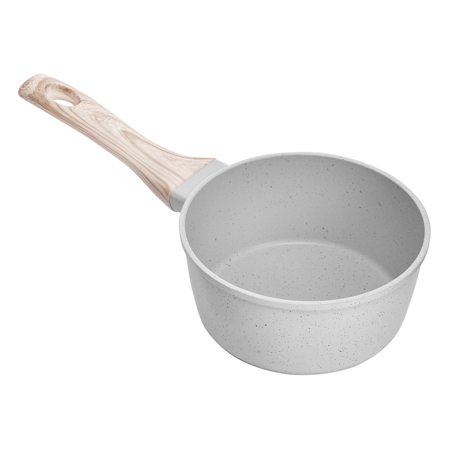 1,5-Liter-Stielkasserolle, antihaftbeschichtet, mit Deckel aus gehärtetem Glas, vielseitig einsetzbarer Kochtopf mit abnehmbarem Griff, kleiner Küchentopf mit Beschichtung, induktionsgeeignet, weiß