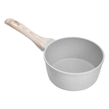 1,5-Liter-Stielkasserolle, antihaftbeschichtet, mit Deckel aus gehärtetem Glas, vielseitig einsetzbarer Kochtopf mit abnehmbarem Griff, kleiner Küchentopf mit Beschichtung, induktionsgeeignet, weiß