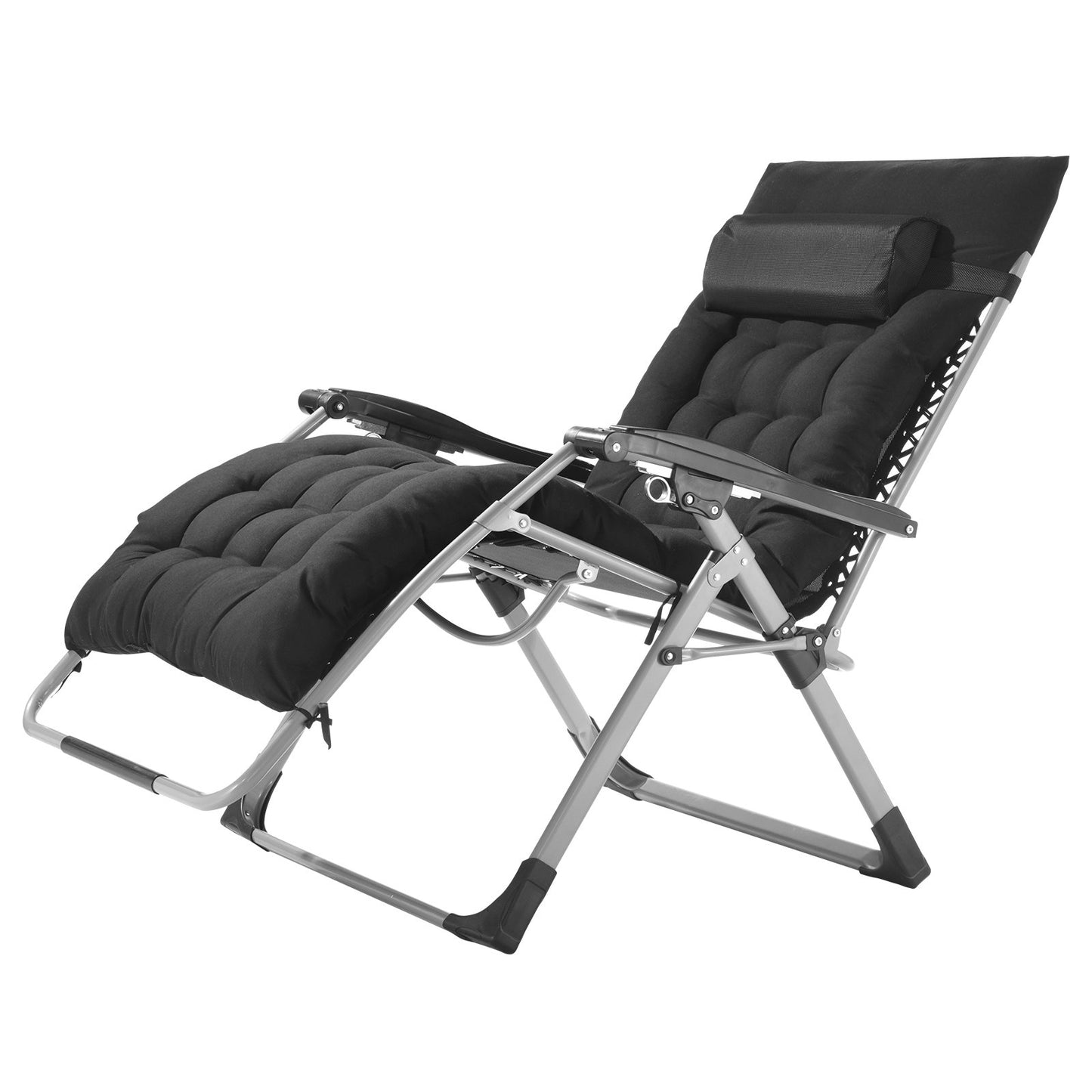 Zero Gravity Chair, 33 inch Zero Gravity Recliner Lounge Chair for Indoor and Outdoor, Adjustable Anti Gravity Chair with Cushion, Headrest, Footrest, and Cupholder, 500 lbs, Black